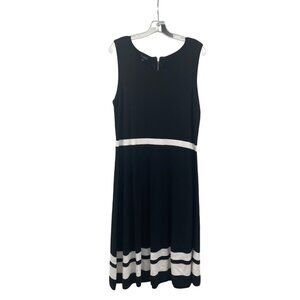 Talbots Striped Midi A-Line Dress Sleeveless Black/White Size Large Zip